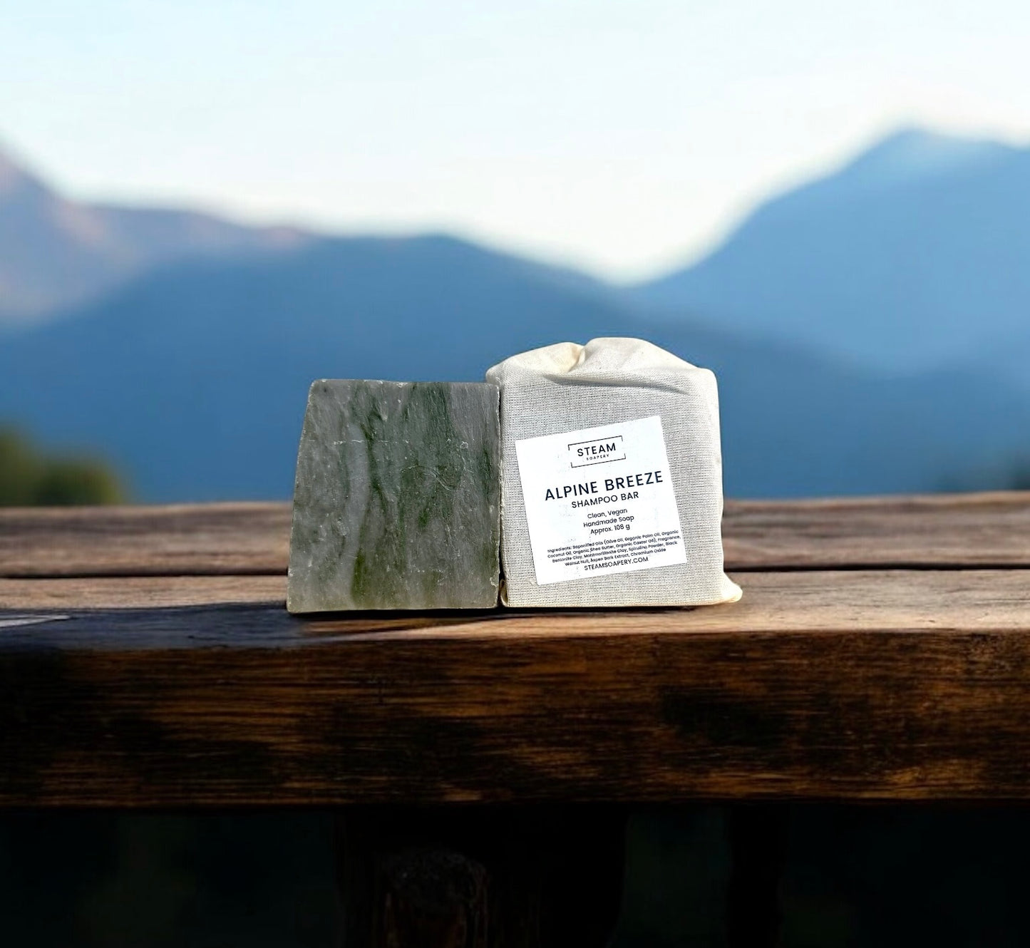 Alpine Breeze Shampoo Bar on Plate with Label
