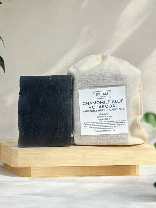 Chamomile Aloe Charcoal Soap on a Tray