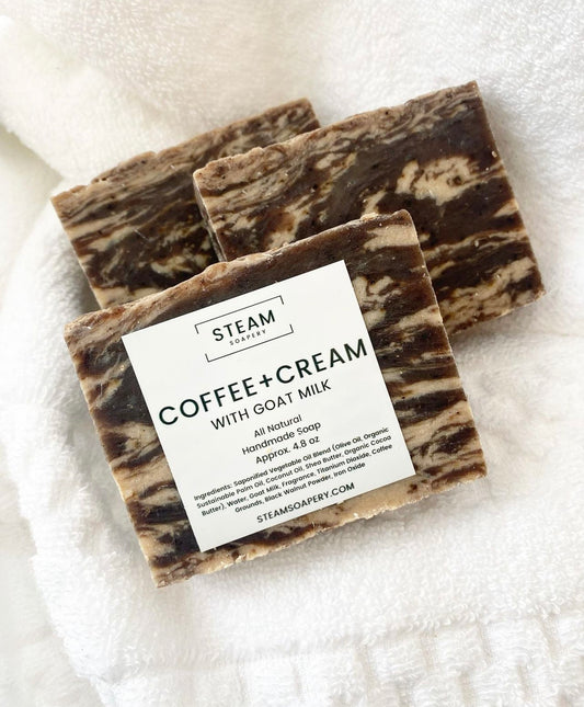 Coffee Cream Goat Milk Soap on White Towel